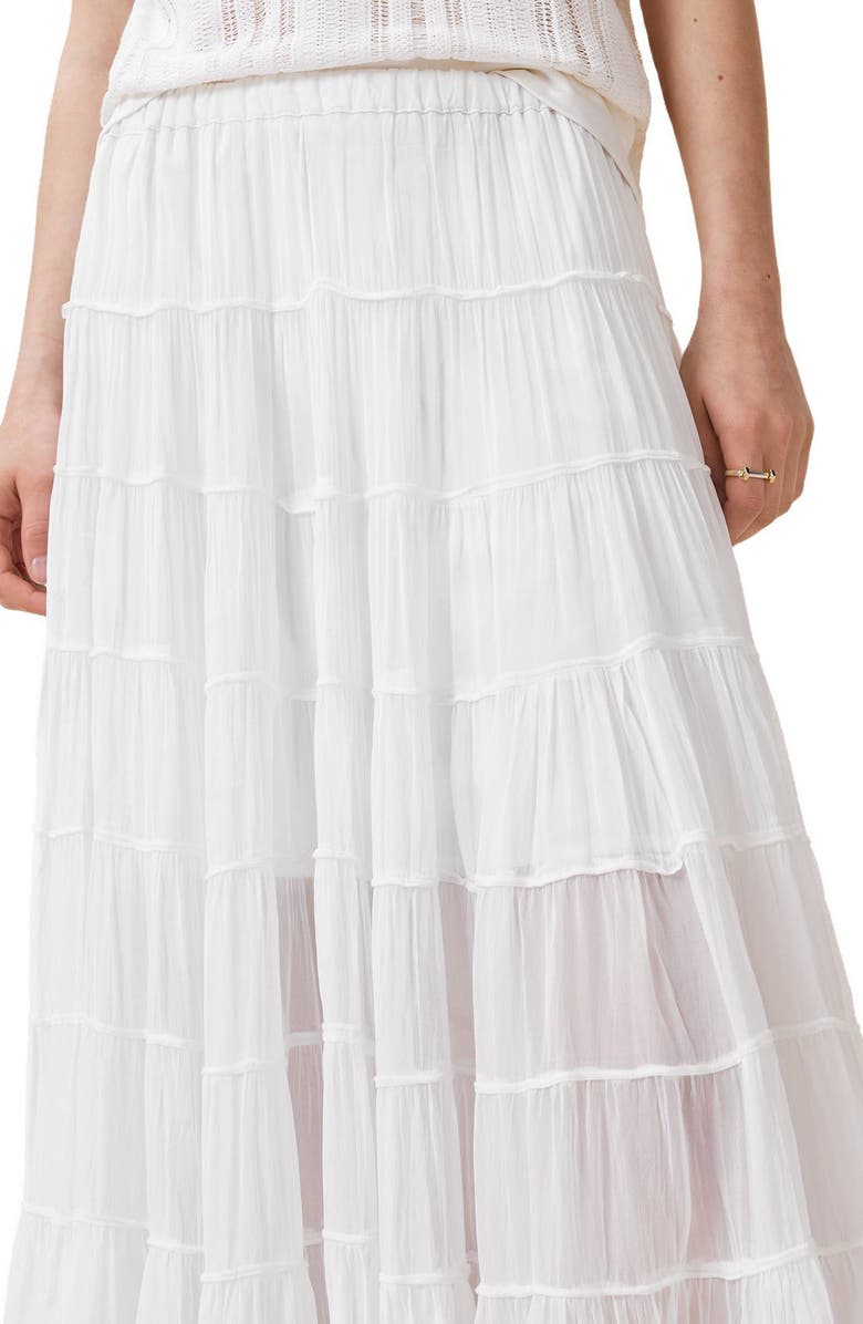 AllSaints Eva Tiered Midi Skirt, Alternate, color, Chalk White