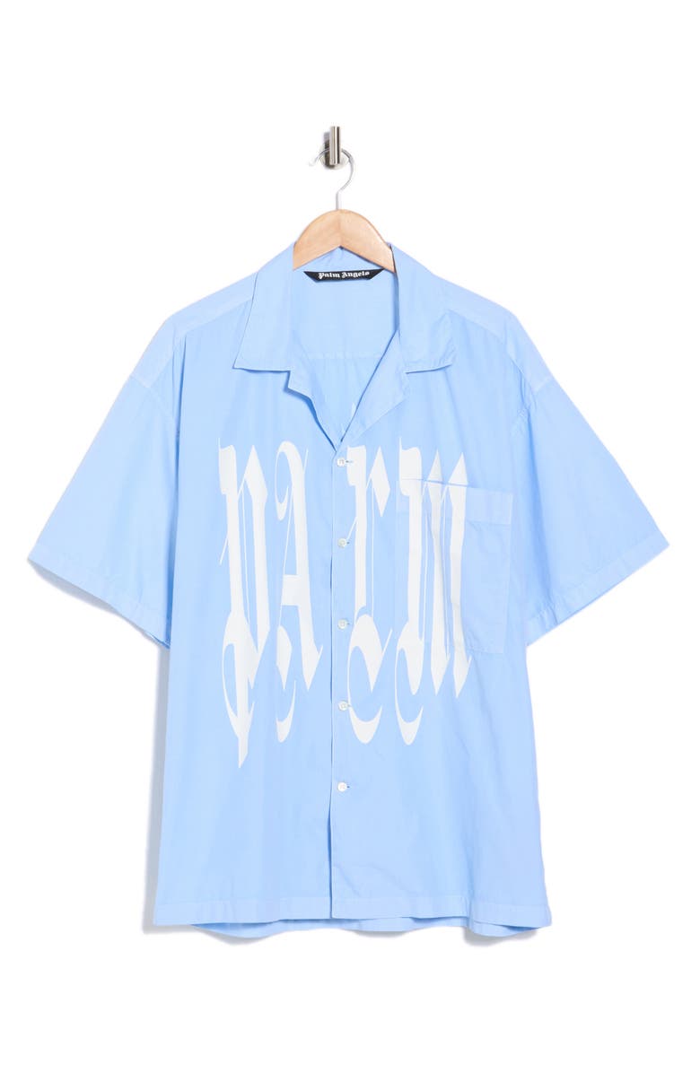 Palm Angels Cotton Button-Up Shirt, Alternate, color, Light Blue White