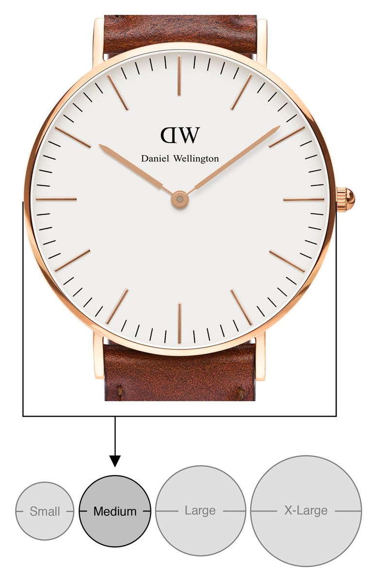 Daniel Wellington 'Classic St. Mawes' Leather Strap Watch, 36mm, Alternate, color, 