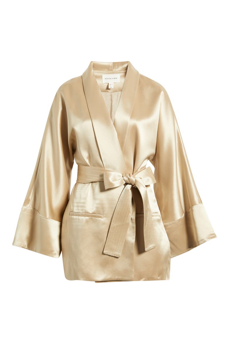 Savanna Belted Satin Jacket, Main, color, CHAMPAGNE