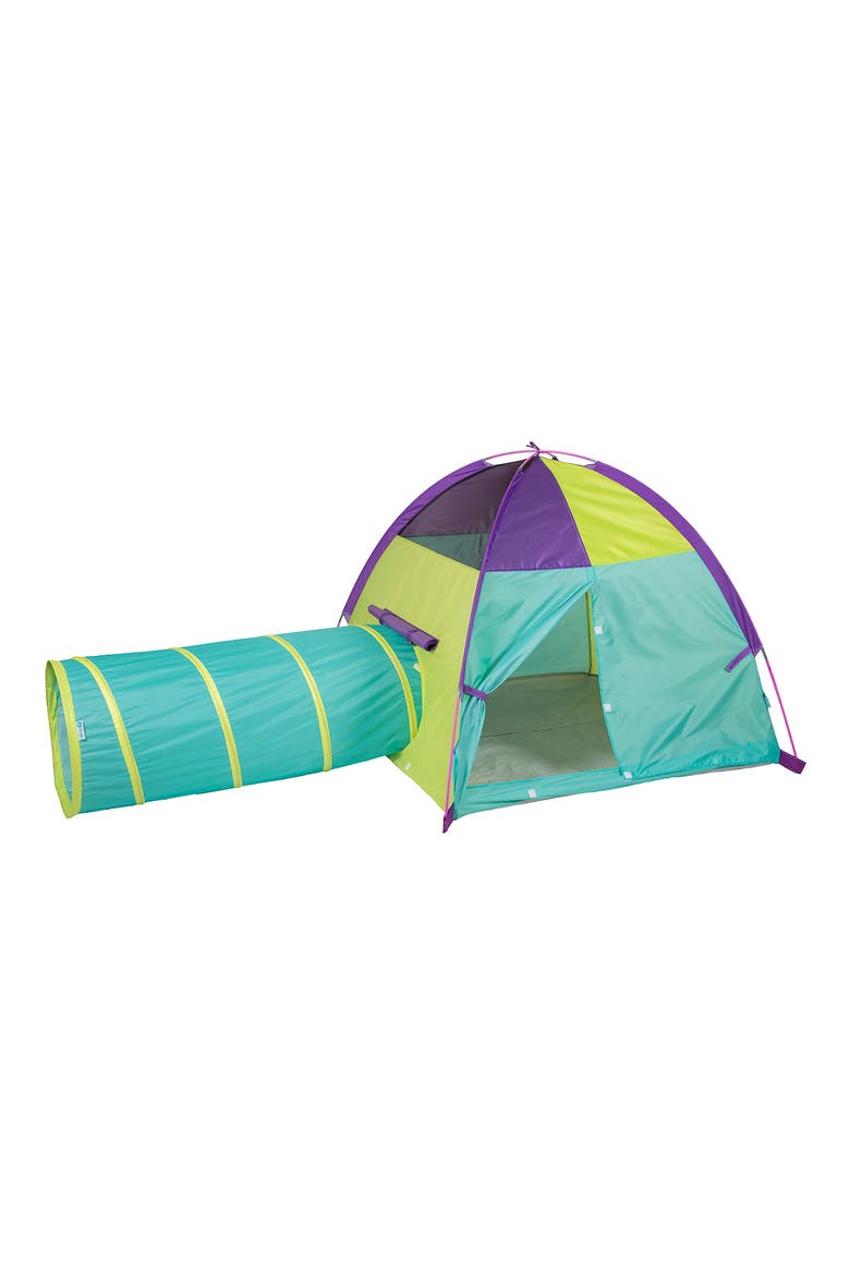 Hide Me Play Tent with Tunnel, Alternate, color, TEAL PURPLE YELLOW
