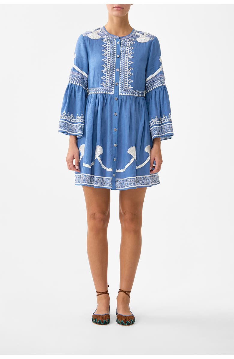 Camilla Button Through Mini Dress With Flared Sleeve, Main, color, De Nada Granada