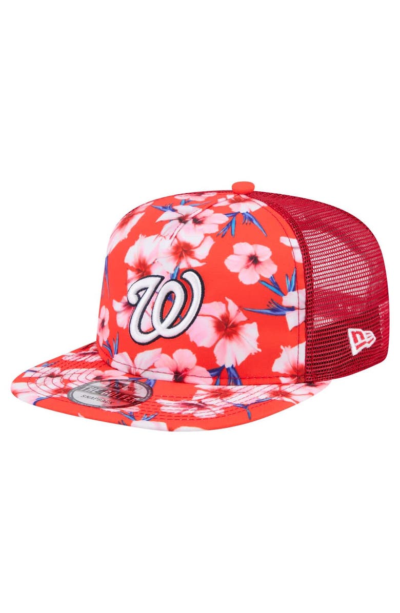 New Era Men's New Era Red Washington Nationals Adventure Pattern Golfer Trucker Snapback Hat, Main, color,