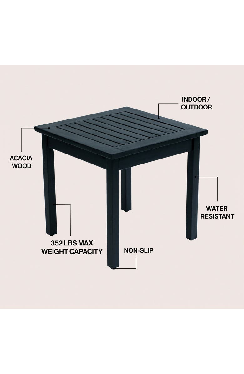 JONATHAN Y Archer 18.9" Modern Classic Square Slatted Solid Acacia Wood Indoor/Outdoor Adirondack Side Table, Alternate, color, Black