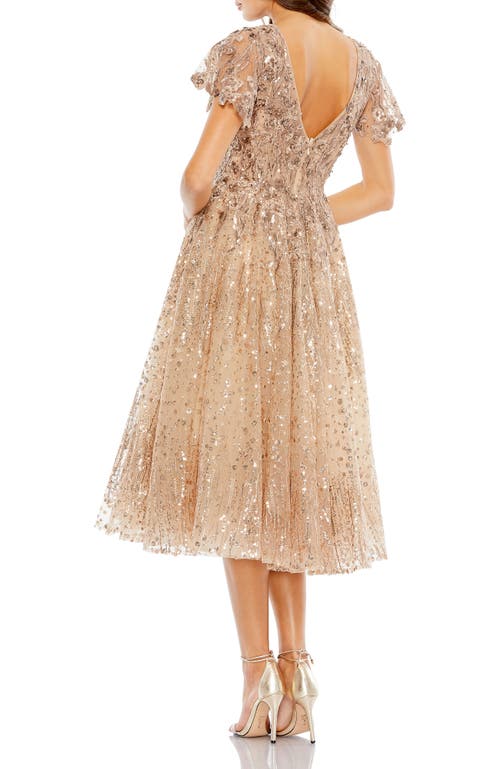 Mac Duggal Embellished Butterfly Fit And Flare Tea-length Dress In Taupe