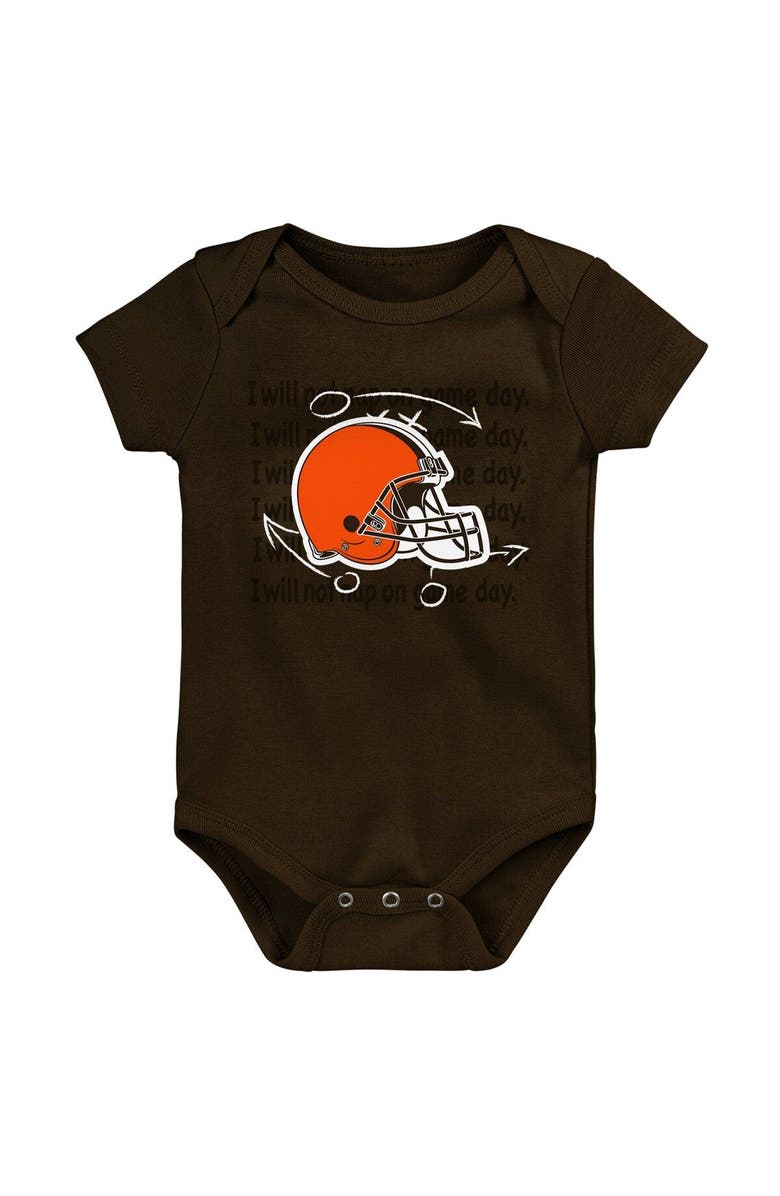 Outerstuff Newborn & Infant Brown/Orange/Heather Gray Cleveland Browns Three-Pack Eat, Sleep & Drool Retro Bodysuit Set, Alternate, color, Brown