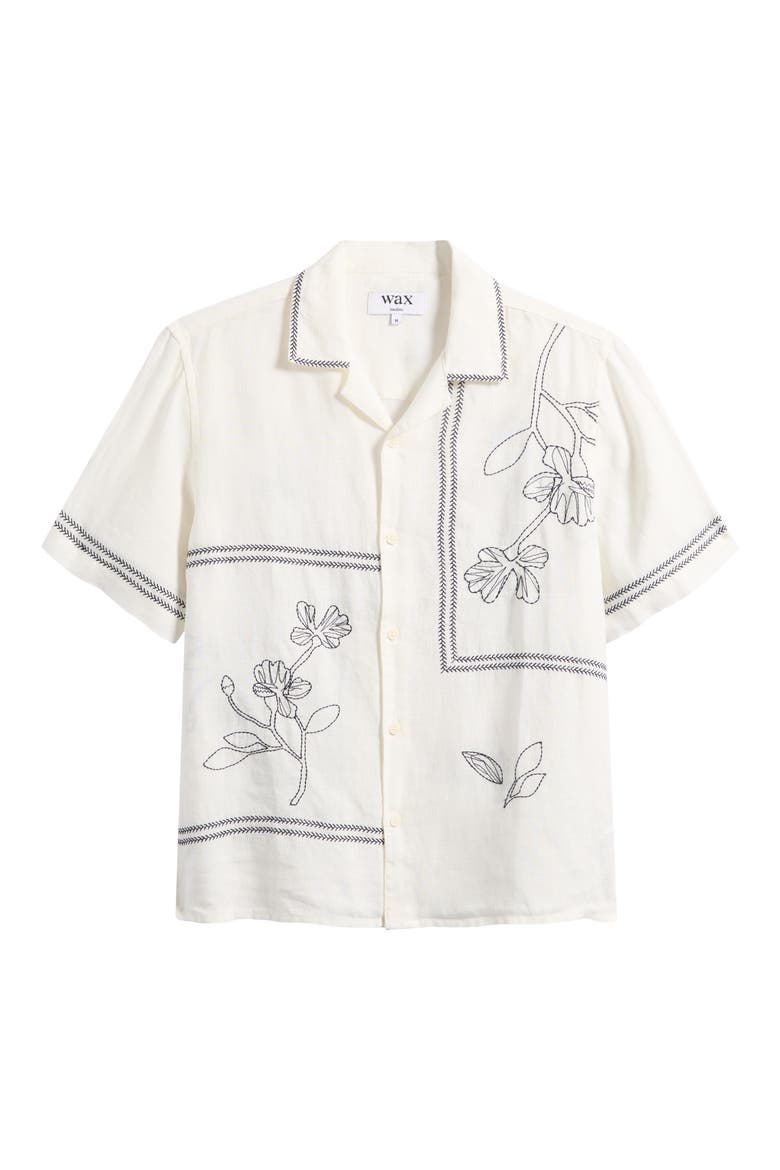 Didcot Grid Flower Linen Camp Shirt, Main, color, ECRU / NAVY