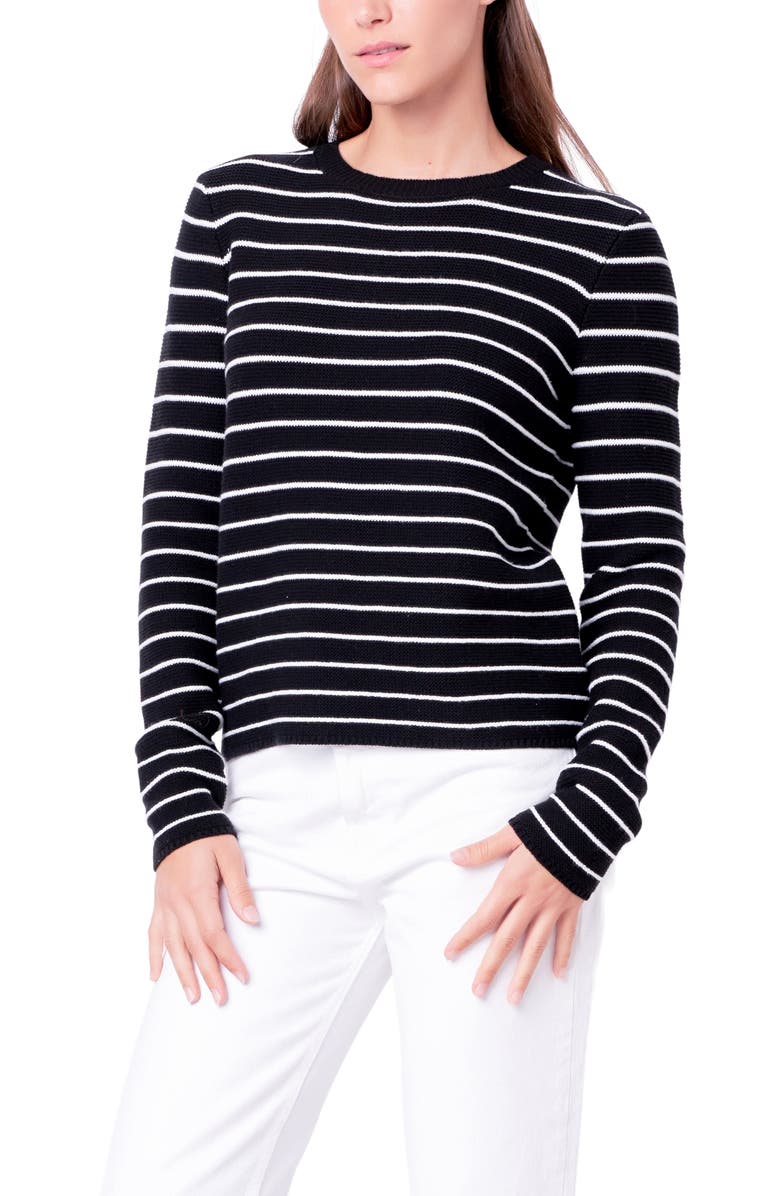 English Factory Stripe Crewneck Sweater, Alternate, color, Black/ White