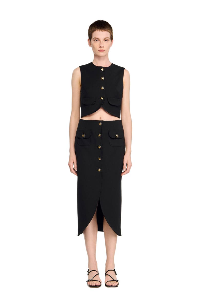 SANDRO Buttoned midi skirt, Main, color, Black