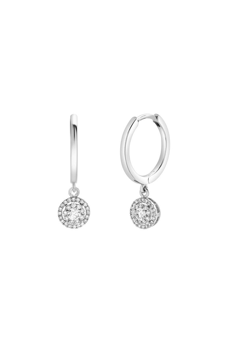 Lilia Pave Round Diamond Drop Huggie Hoop Earrings in 14K Gold, Main, color, 14K White Gold
