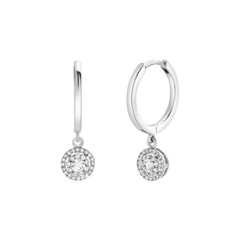 Lilia Pave Round Diamond Drop Huggie Hoop Earrings in 14K Gold