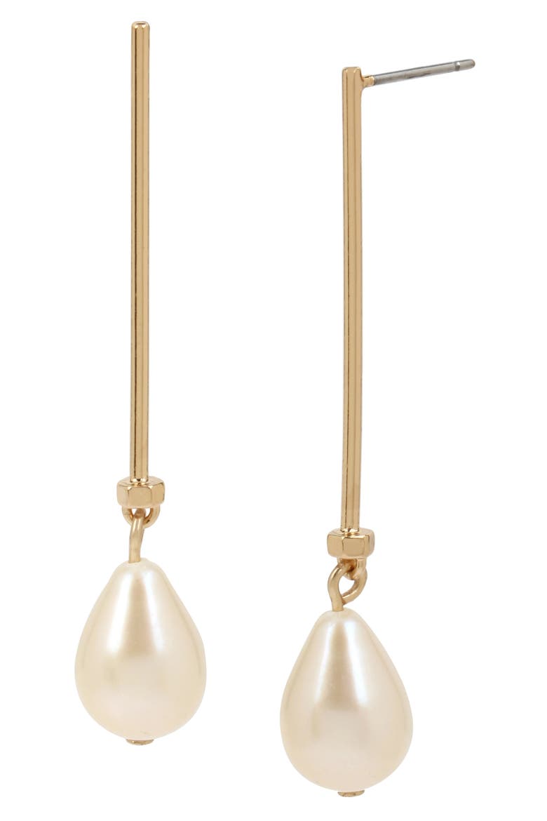Imitation Pearl Linear Drop Earrings, Main, color, GOLD