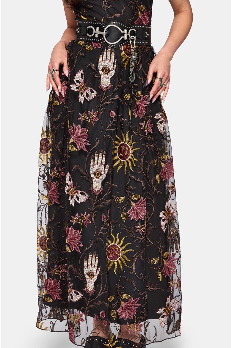Angela Folk Embroidered Mesh Maxi Dress, Alternate, color, Black