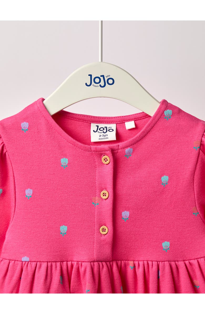 JOJO MAMAN BEBE Kids' Dinosaur Appliqué Cotton Dress, Alternate, color, Fuchsia