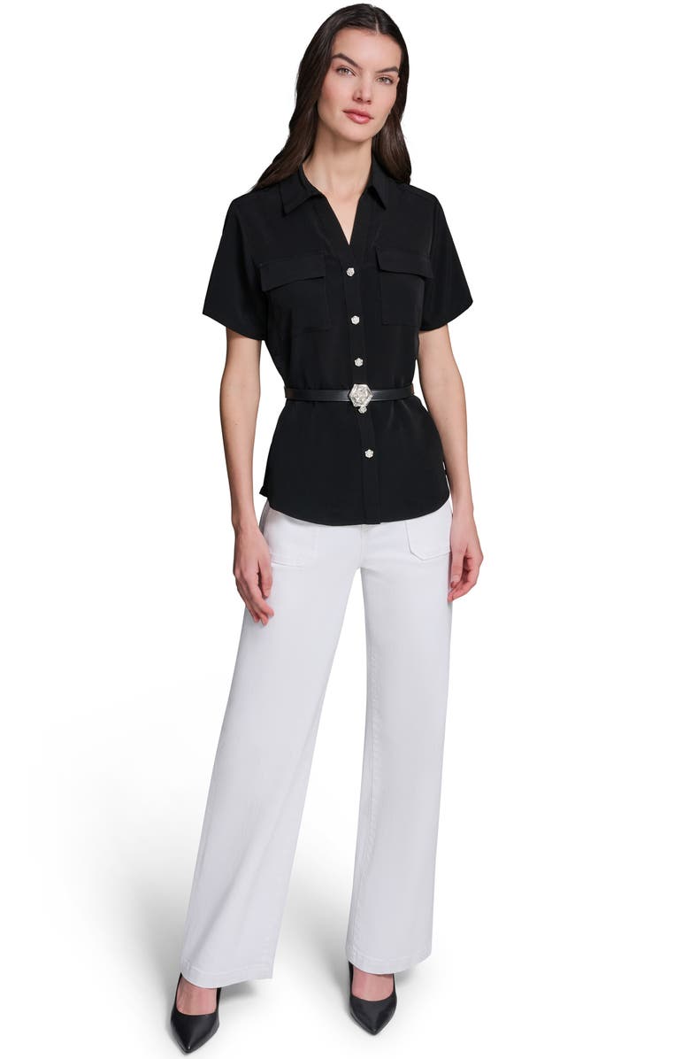 KARL LAGERFELD PARIS Belted Shirt, Alternate, color, Black