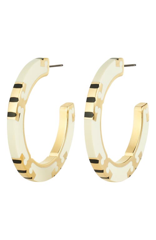 Tory Burch T-stripe Hoop Earrings In Gold