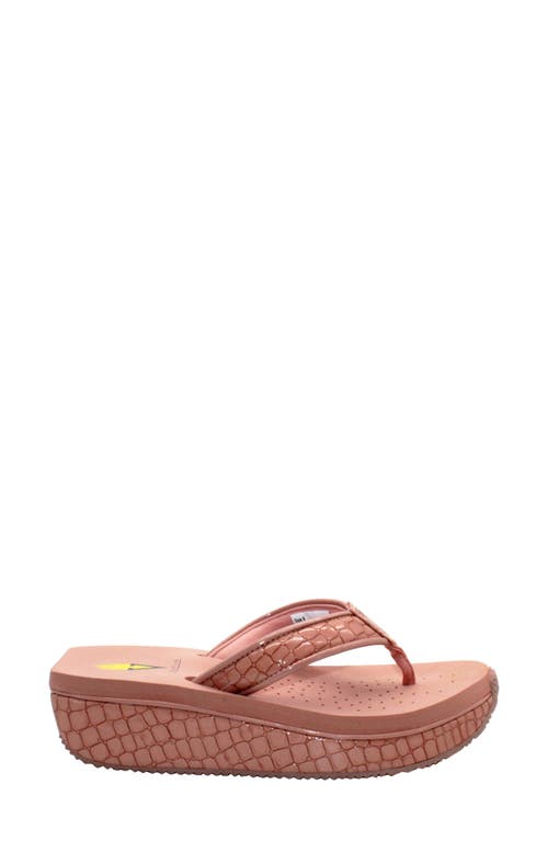Volatile 'mini Croco' Wedge Sandal In Coral