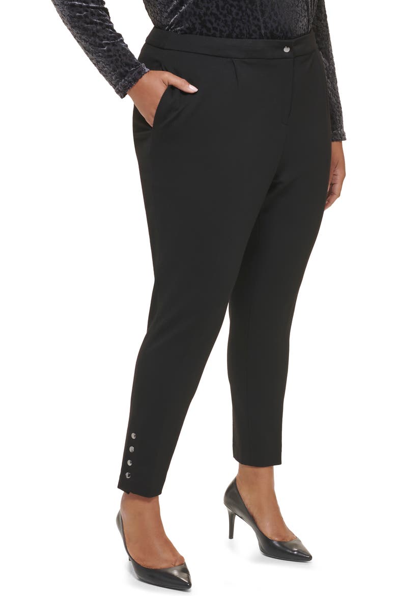 Ponte Pleat Front Slim Leg Pants, Alternate, color, BLACK
