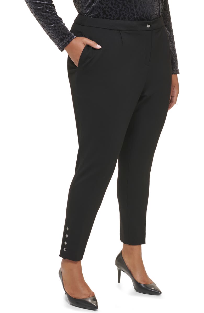 Calvin Klein Ponte Pleat Front Slim Leg Pants, Alternate, color, Black