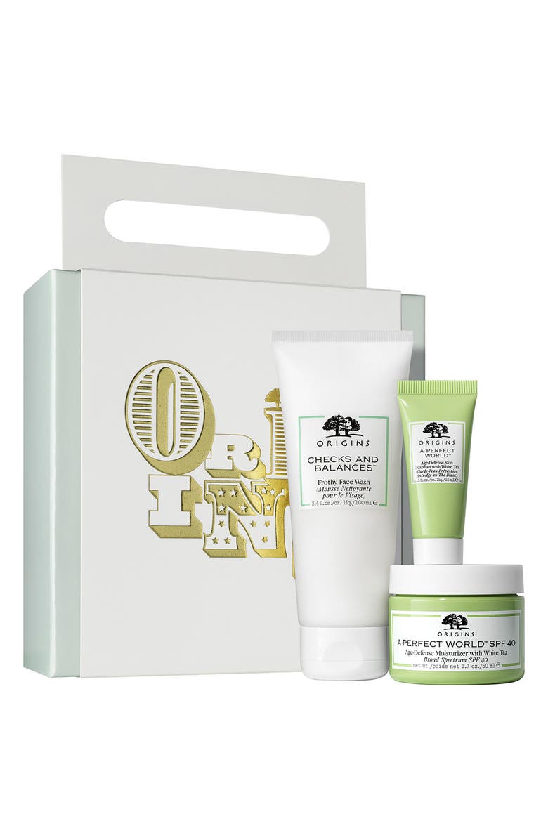 Origins Youth Defenders Skin-Defending Cleanser, Serum & Moisturizer Set USD $100 Value, Main, color, 