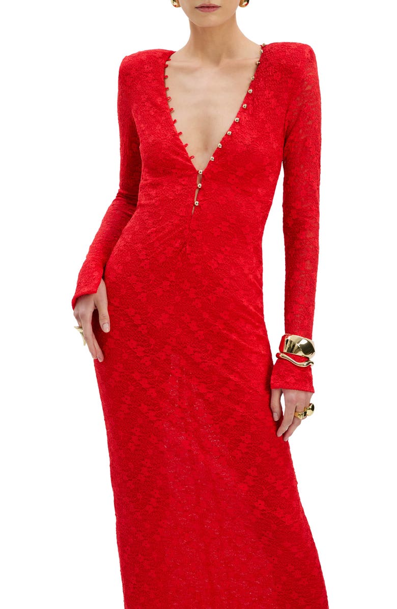 Bardot Zenia Deep V-Neck Long Sleeve Dress, Alternate, color, Fire Red