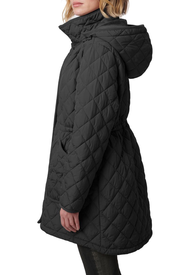 Diamond Quilted Hooded Puffer Coat, Alternate, color, BLACK