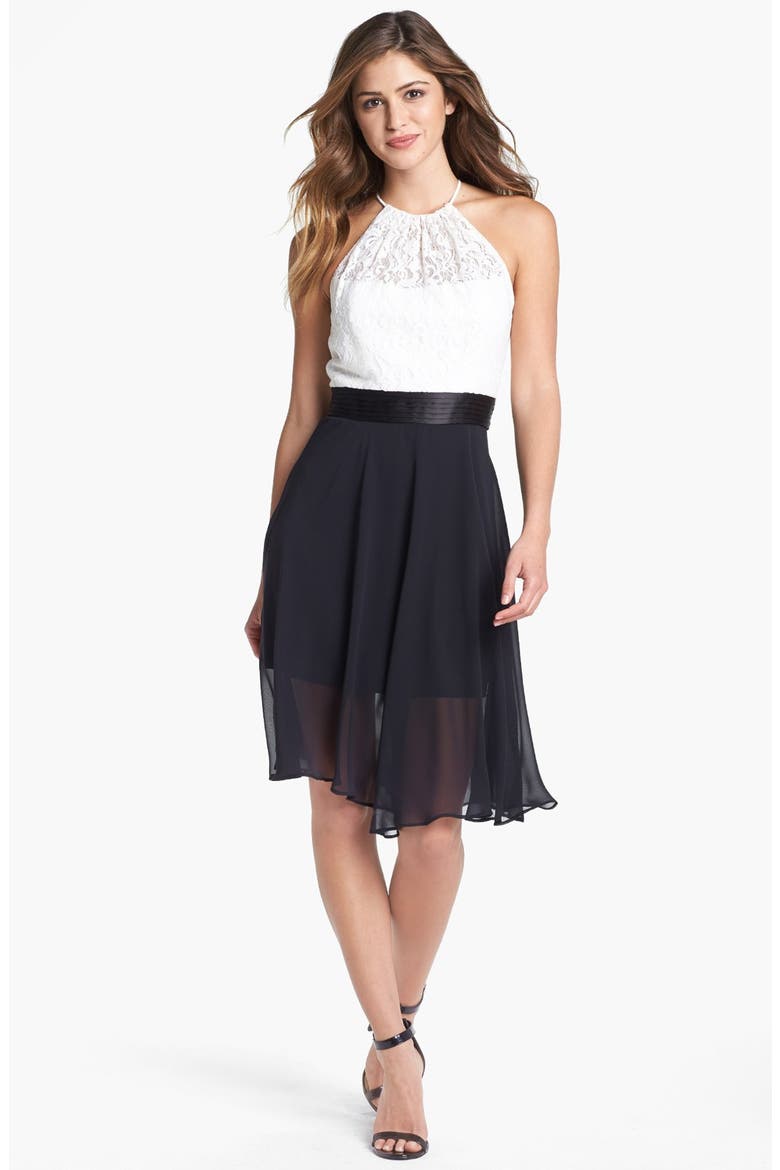 Mixed Media Dress, Main, color, BLACK