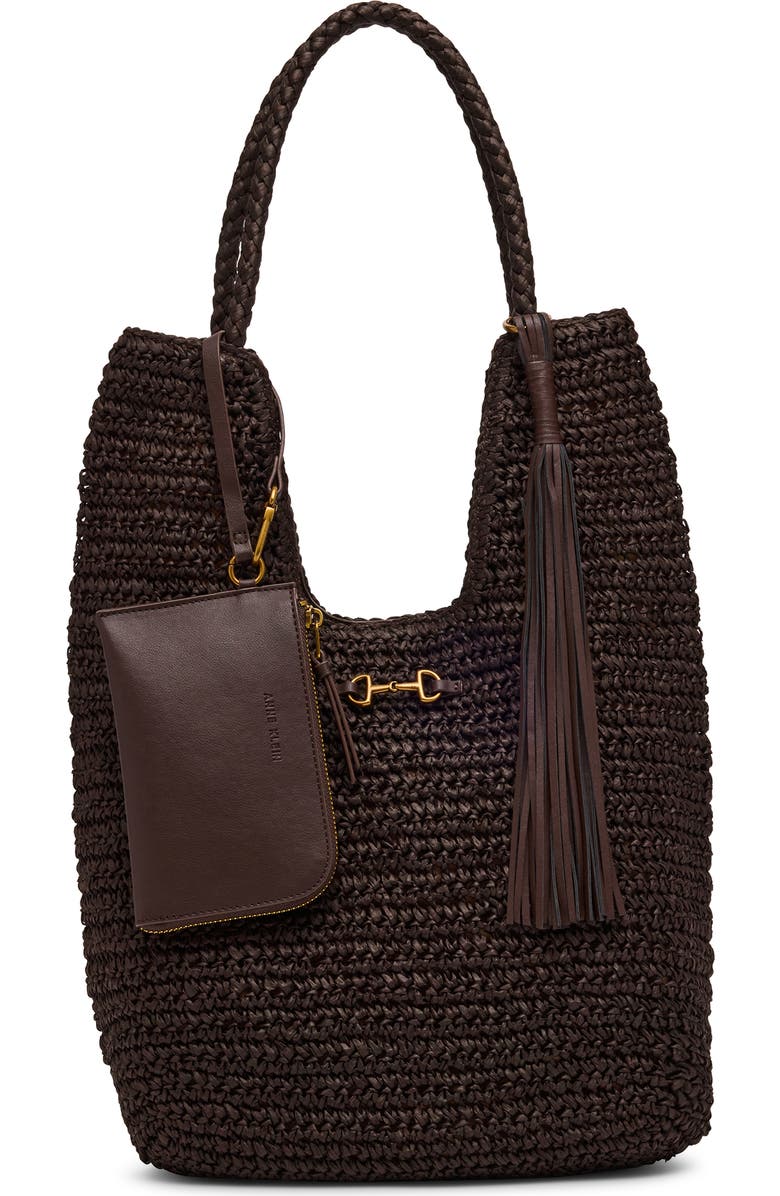 Anne Klein Tapered Woven Tote Bag with Pouch, Main, color, Espresso