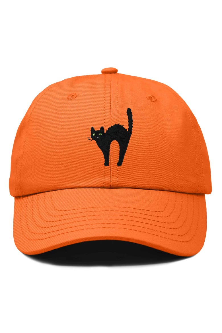 Black Cat Embroidered Casual Hat, Main, color, Orange