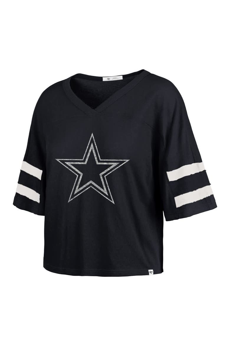 Women's '47 Navy Dallas Cowboys Premier Scout Cropped V-Neck T-Shirt, Alternate, color, Navy
