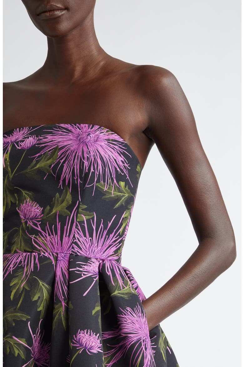 Chrysanthemum Print Strapless Cocktail Dress, Alternate, color, PURPLE/ NAVY