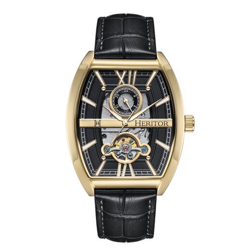 Heritor Automatic Masterson Semi-Skeleton Leather-Band Watch in Gold/black at Nordstrom