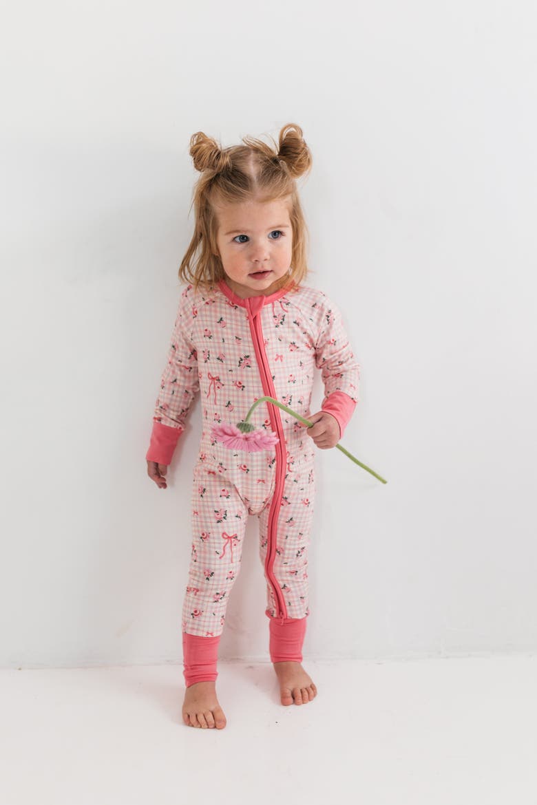 Charlotte Zipper Romper Sleepwear, Main, color, Pink Plaid / Floral