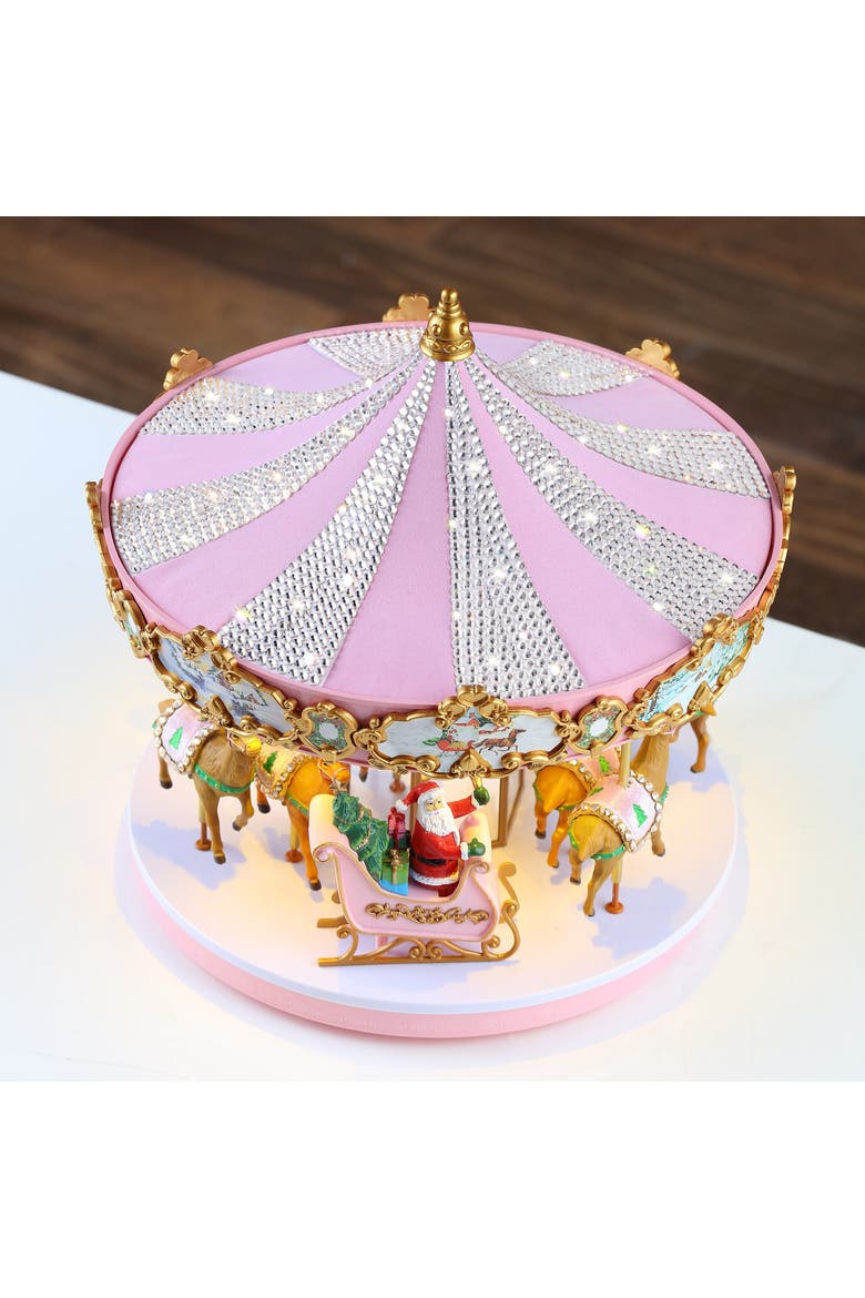 12 in. Animated & Musical Pink Crystal Carousel, Alternate, color, Pink