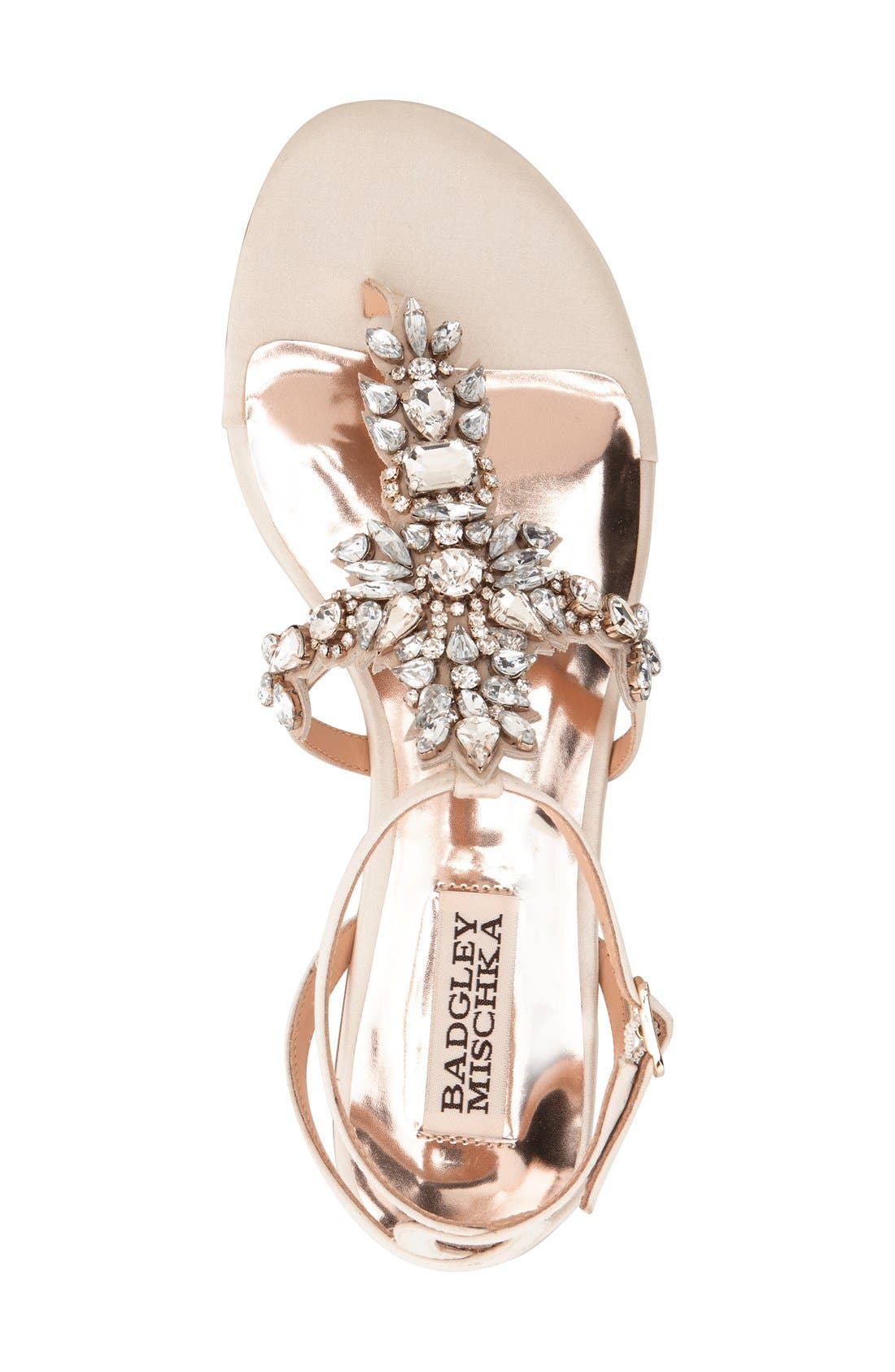 Badgley Mischka 'Cara' Crystal Embellished Flat Sandal, Alternate, color, IVORY