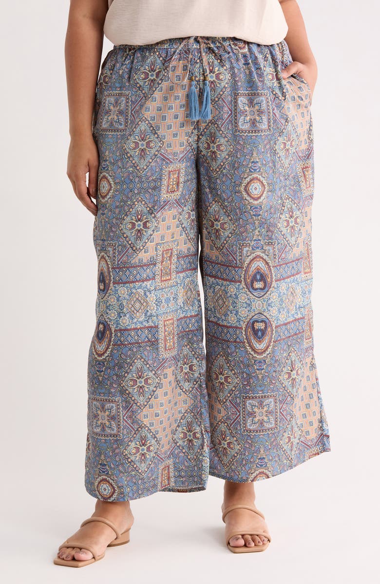 T Tahari Patchwork Print Pull-On Wide Leg Pants, Main, color, Blue Patchwork Print