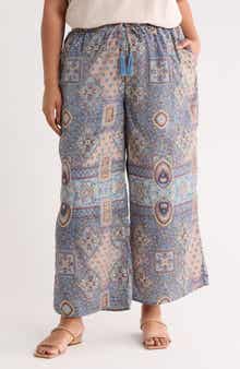 T Tahari Patchwork Print Pull-On Wide Leg Pants