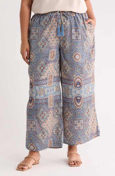 T Tahari Patchwork Print Pull-On Wide Leg Pants