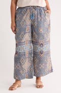 T Tahari Patchwork Print Pull-On Wide Leg Pants