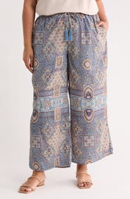 T Tahari Patchwork Print Pull-On Wide Leg Pants