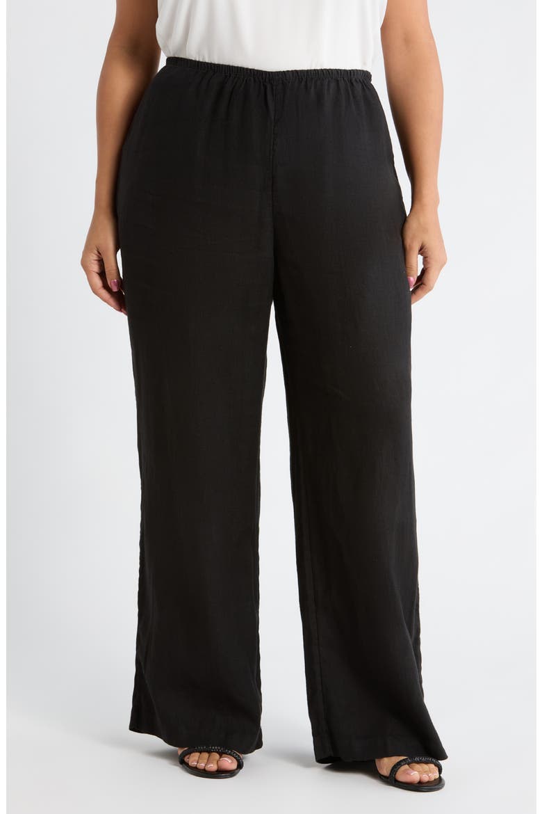 Pull-On Wide Leg Linen Pants, Main, color, BLACK