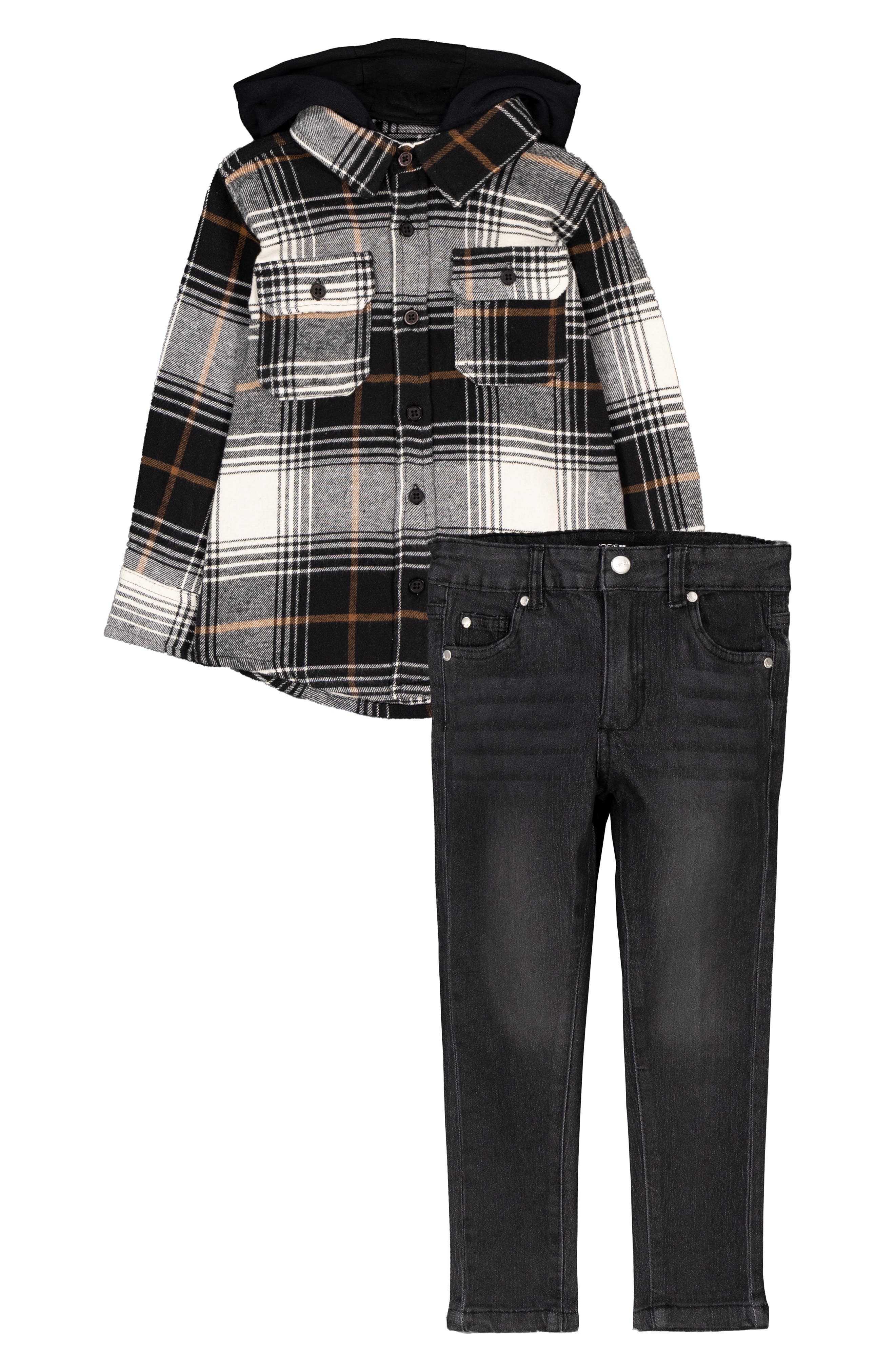 Joe's Hooded Plaid Shirt & Jeans Set