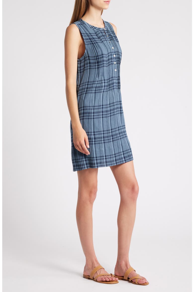 Isha Plaid Pintuck Organic Cotton Minidress, Alternate, color, CLEAR WATER NAVY