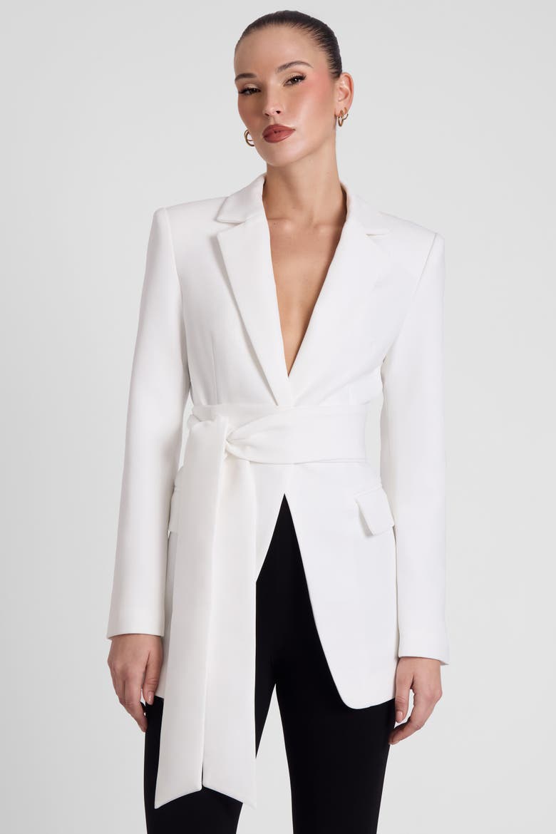 Classic Column Tailored Belted Blazer, Alternate, color, White
