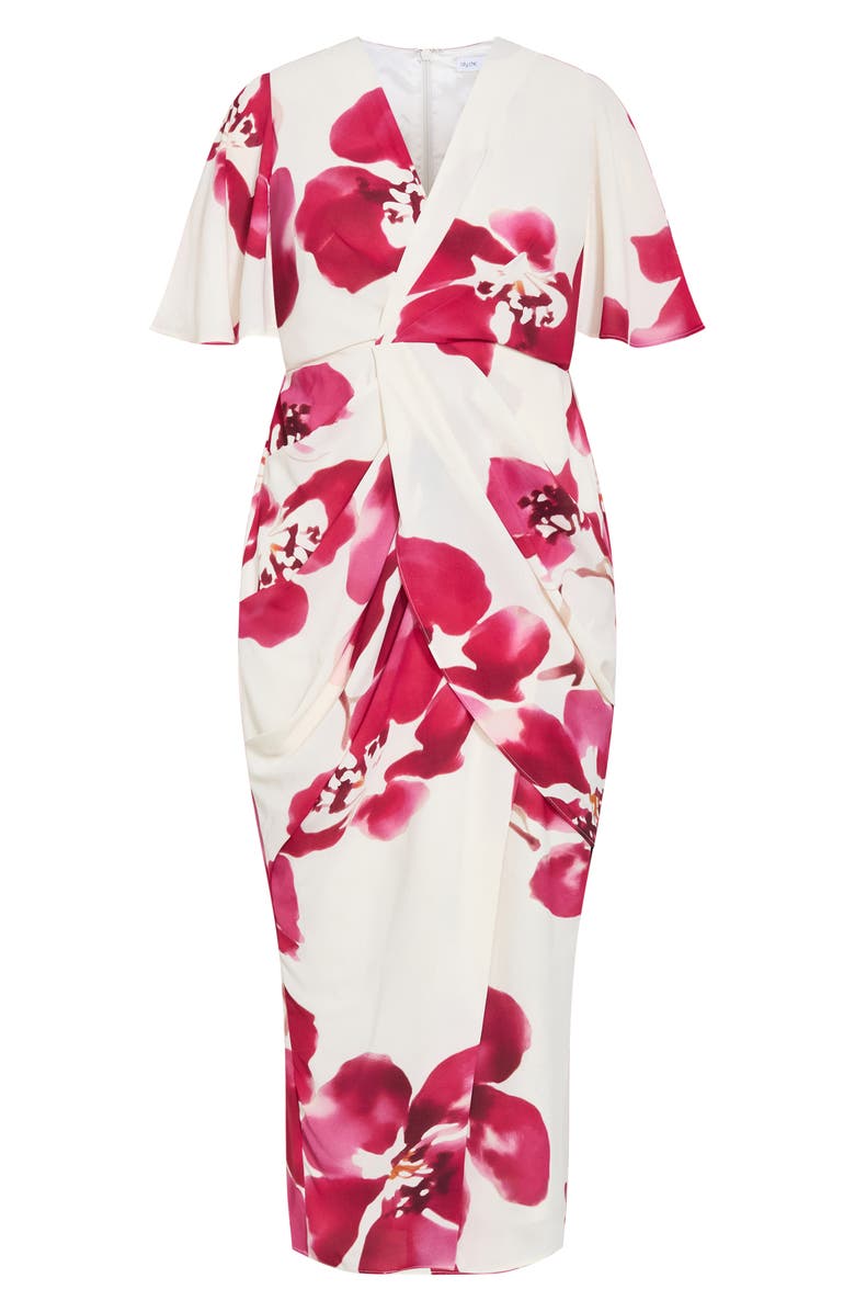 City Chic Braelynn Floral Flutter Sleeve Maxi Dress, Alternate, color, Cream Fleur