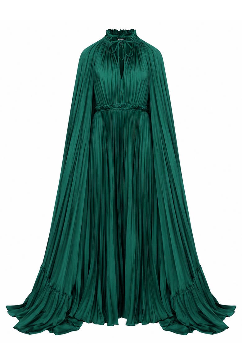 Zaria Plisse Cape Gown Emerald, Main, color, Emerald Hue