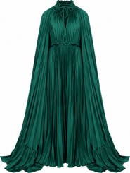 Vasiliki Zaria Plisse Cape Gown Emerald