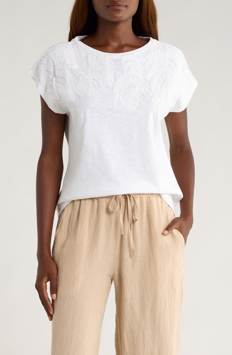 Tommy Bahama Piazza Palms Embroidered Organic Cotton Top, Main, color, White