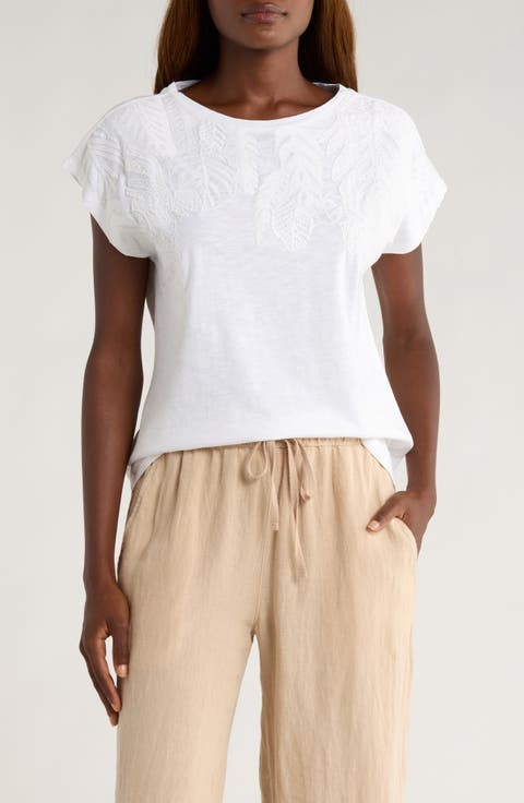 Piazza Palms Embroidered Organic Cotton Top