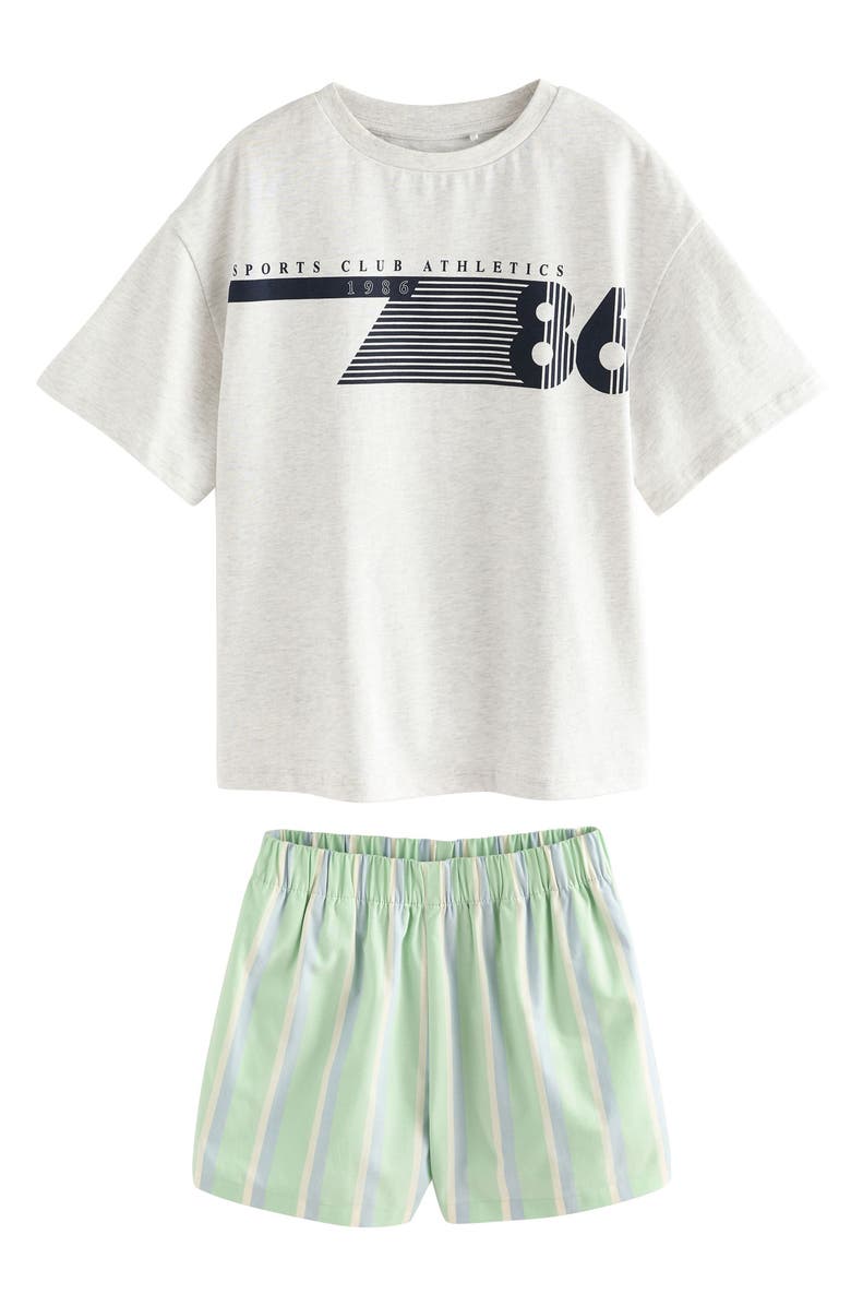 NEXT Kids' Cotton Graphic T-Shirt & Striped Shorts Set, Main, color, Green